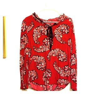 Red Long Sleeve Blouse with floral design
